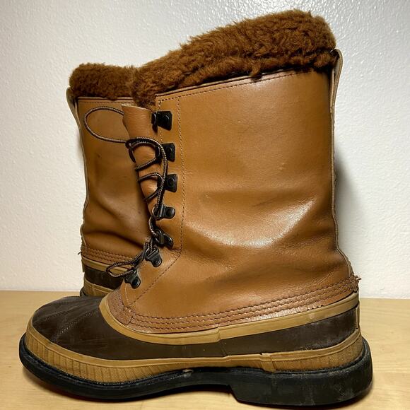 Sorel Caribou Boots Kaufman Brown Lace Up Waterproof Leather Sherpa Insulated 9